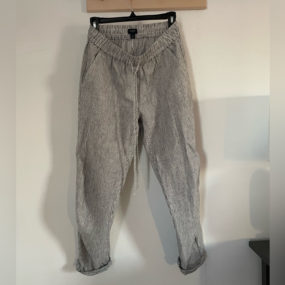 J.Crew linen cotton blend stripe pants with drawstring